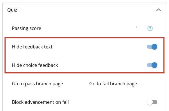 Quiz hide feedback